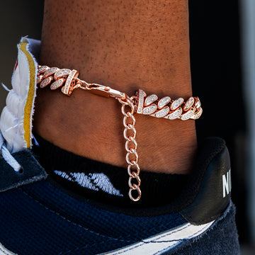 12MM Diamond Cuban Anklet in Rose Gold