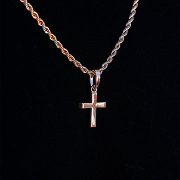 Micro Simple Cross Pendant + 2MM Rope Chain Bundle in Rose Gold