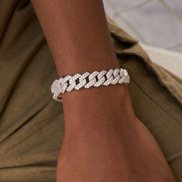 Pulsera de eslabones con diamantes en oro blanco - 12 mm
