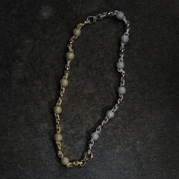 GLD X Bloody Osiris Dual Finish Lab Diamond Ball Chain in White and Yellow Solid Gold