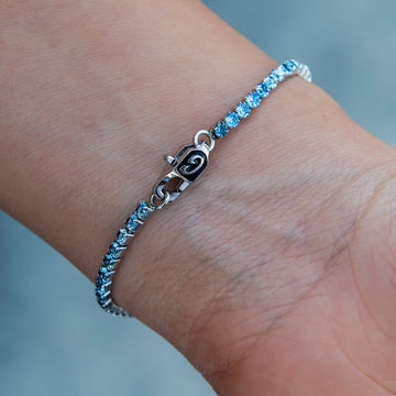 2MM Blue Topaz Micro Tennis Bracelet in White Gold