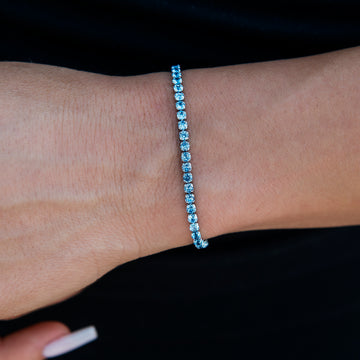 2MM Blue Topaz Micro Tennis Bracelet in White Gold