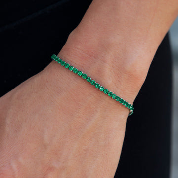 Pulsera Micro Tenis de Esmeraldas en Oro Blanco