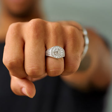 Anillo Brújula de Vermeil de Oro Blanco