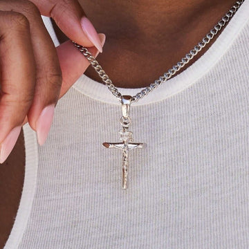Crucifix Cross Pendant in White Gold