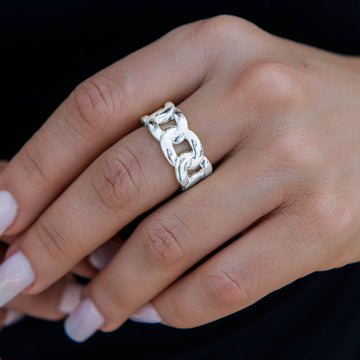 Anillo de banda cubana en oro blanco - 9 mm