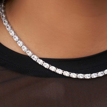 Oval Cut Tennis Necklace in White Gold
