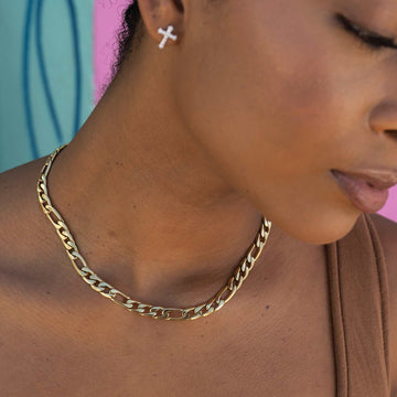 Figaro Link Necklace in Yellow Gold - 7mm