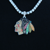 Colgante con el logotipo oficial de los Chicago Blackhawks de la NHL en oro blanco