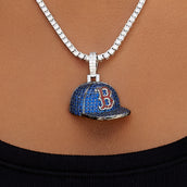 Dije de gorra de béisbol oficial de la MLB de los Boston Red Sox en oro blanco