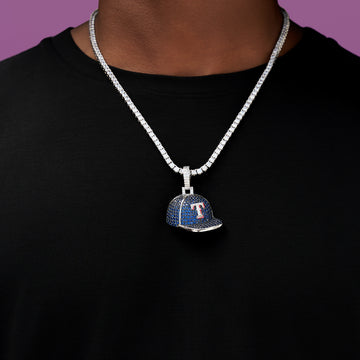 Texas Rangers Official MLB Baseball Cap Pendant in White Gold