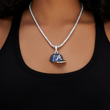 Atlanta Braves Official MLB Baseball Cap Pendant in White Gold