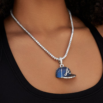 Atlanta Braves Official MLB Baseball Cap Pendant in White Gold