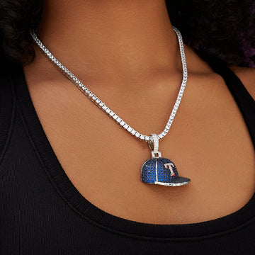 Texas Rangers Official MLB Baseball Cap Pendant in White Gold