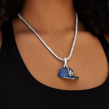 Los Angeles Dodgers Official MLB Baseball Cap Pendant in White Gold