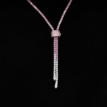 Pink Diamond Tennis Bolo Chain in White Gold - 3MM