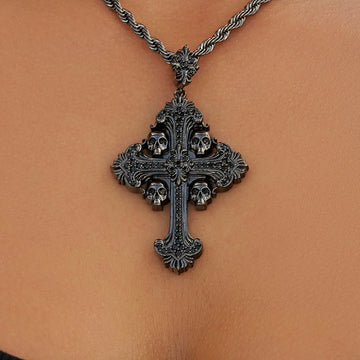 Medieval Cross Black Stones Pendant in Black