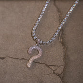 GLD x IDK New York Iced Question Mark Pendant in White Gold