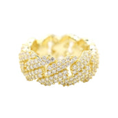 Anillo cubano de moissanita con diamantes en engaste de garra de vermeil de oro amarillo para hombre