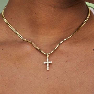Micro Diamond Cross Pendant in Yellow Gold