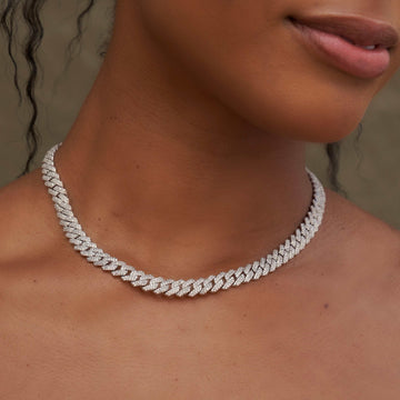 Collar cubano de eslabones con diamantes de 8,5 mm - Oro blanco