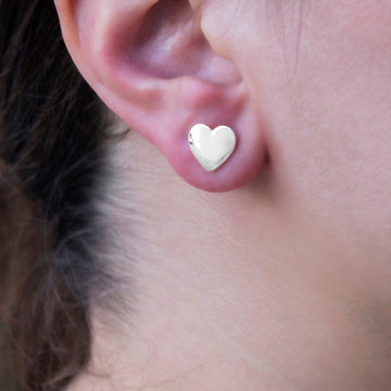 Simple Heart Stud Earrings in White Gold