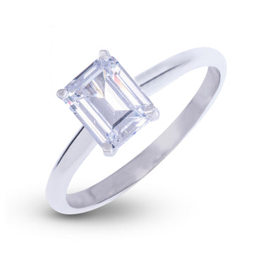 Anillo de compromiso con diamante de laboratorio de una sola piedra Emerald en oro blanco macizo