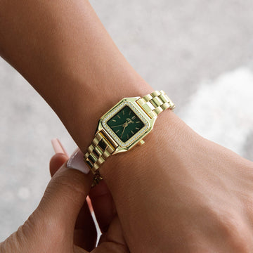 Reloj con correa de piedra rosa helada Visionary de 39 mm - Oro blanco