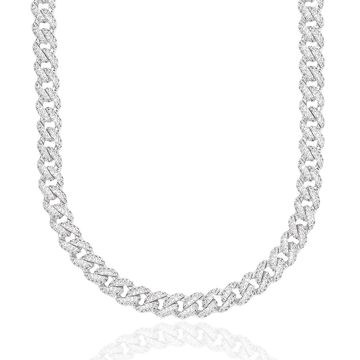 Cadena cubana con diamantes en oro blanco - 8.5mm