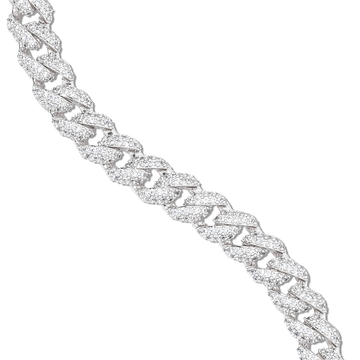 Cadena cubana con diamantes en oro blanco - 8.5mm