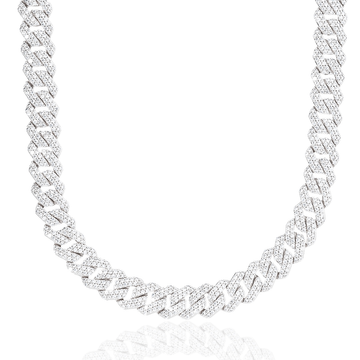 Cadena de eslabones de puntas de diamante en oro blanco - 12 mm