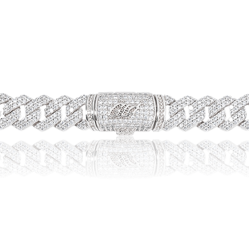Diamond Prong Link Necklace in White Gold - 12mm