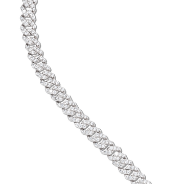 Micro Diamond Prong Cuban Chain in White Gold - 6mm