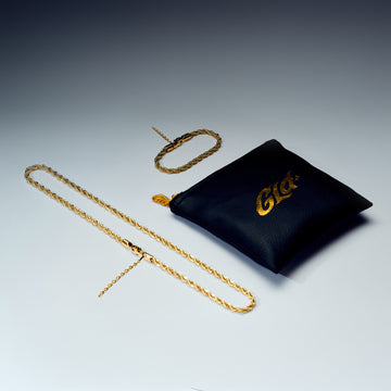 Collar de cadena de cuerda ajustable + pulsera en oro amarillo - 4 mm