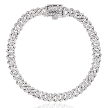 Pulsera cubana Micro Diamond Prong en oro blanco - 6mm
