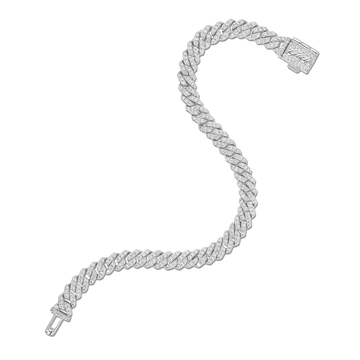 Pulsera cubana Micro Diamond Prong en oro blanco - 6mm