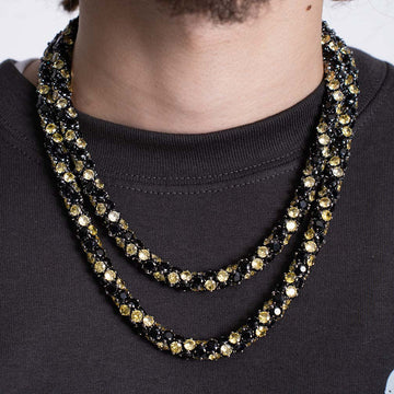 Iced Black and Canary Stones Circular Chain in Black - 9MM