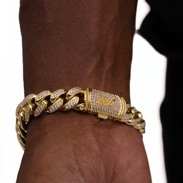 Pulsera de eslabones tipo "prong" con diamantes en oro amarillo - 12 mm
