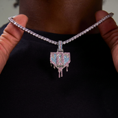 Baseball Lifestyle 101 Iced Dripping Homeplate Pendant in White Gold