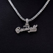 Baseball Lifestyle 101 Iced Wordmark Pendant in White Gold