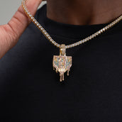 Baseball Lifestyle 101 Iced Dripping Homeplate Pendant in Yellow Gold