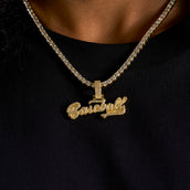 Baseball Lifestyle 101 Iced Wordmark Pendant in Yellow Gold