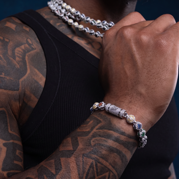 GLD X Malik Nabers Iced Multi Color Ball Bracelet in White Gold - 8MM