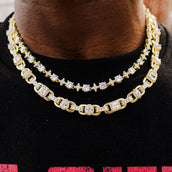 Paquete de cadena de tenis redonda de estrella de piedra + cadena marinera de racimo de diamantes en oro amarillo