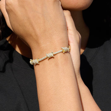 Iced Barbed Wire Bracelet in Yellow Gold