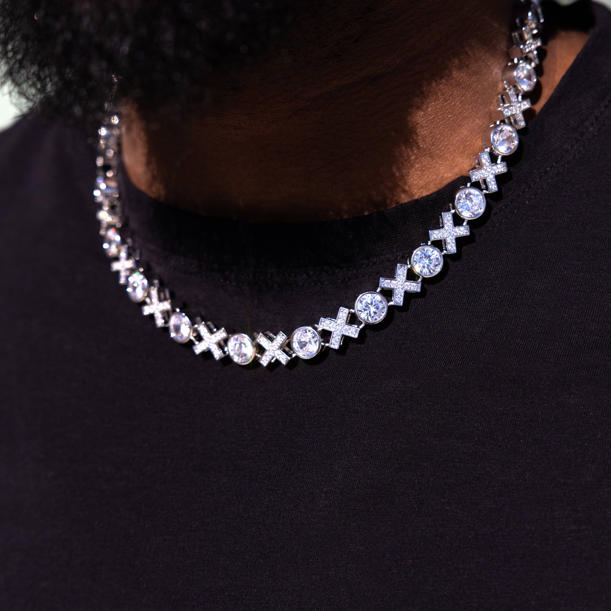 Iced XOXO Tennis Chain Necklace in White Gold- The GLD Shop