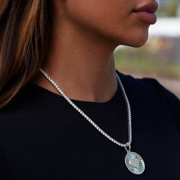 Iced Heart Coin Pendant in Yellow Gold