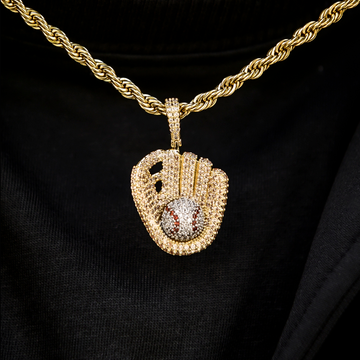 Set de colgante de béisbol con piedras + cadena de cuerda de 2 mm en oro amarillo