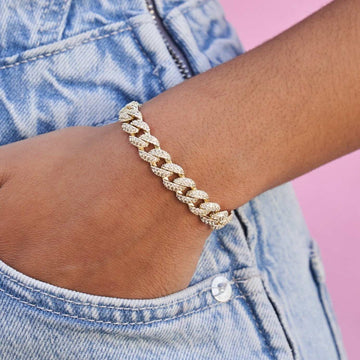 Pulsera Cubana de Oro Amarillo con Diamantes - 8.5mm