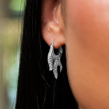 Diamond Flame Hoop Earrings in White Gold